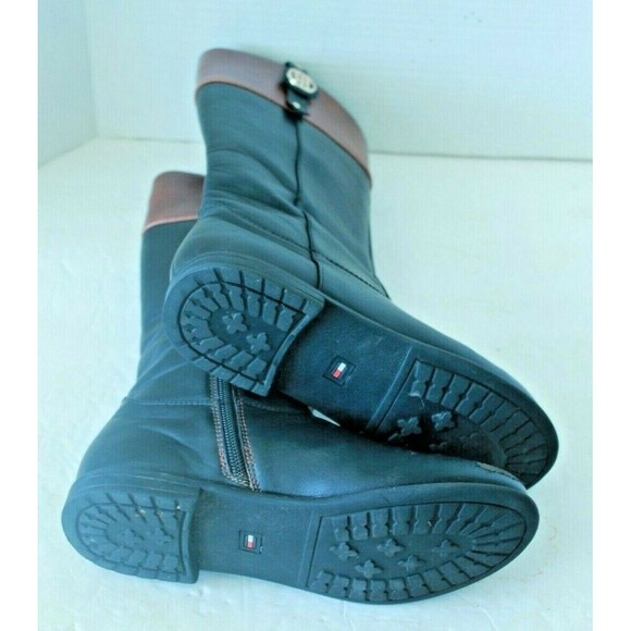 Tommy Hilfiger Riding Boots Black Tan Cognac Side Zip Womens Size 4 - Picture 7 of 8